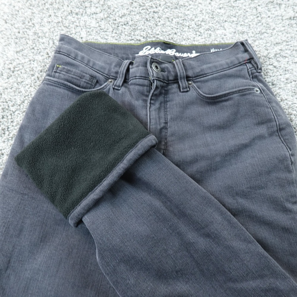 Eddie Bauer Jeans Womens 4 Black Denim Fleece Lined Voyager High Rise Stretch